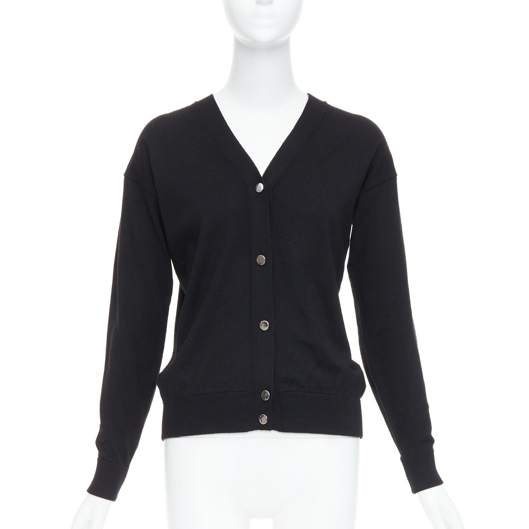 ALEXANDER WANG black merino wool silk trim sheer back cardigan XS