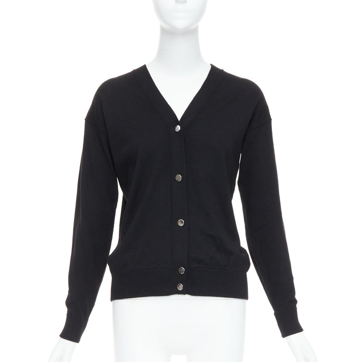 ALEXANDER WANG black merino wool silk trim sheer back cardigan XS