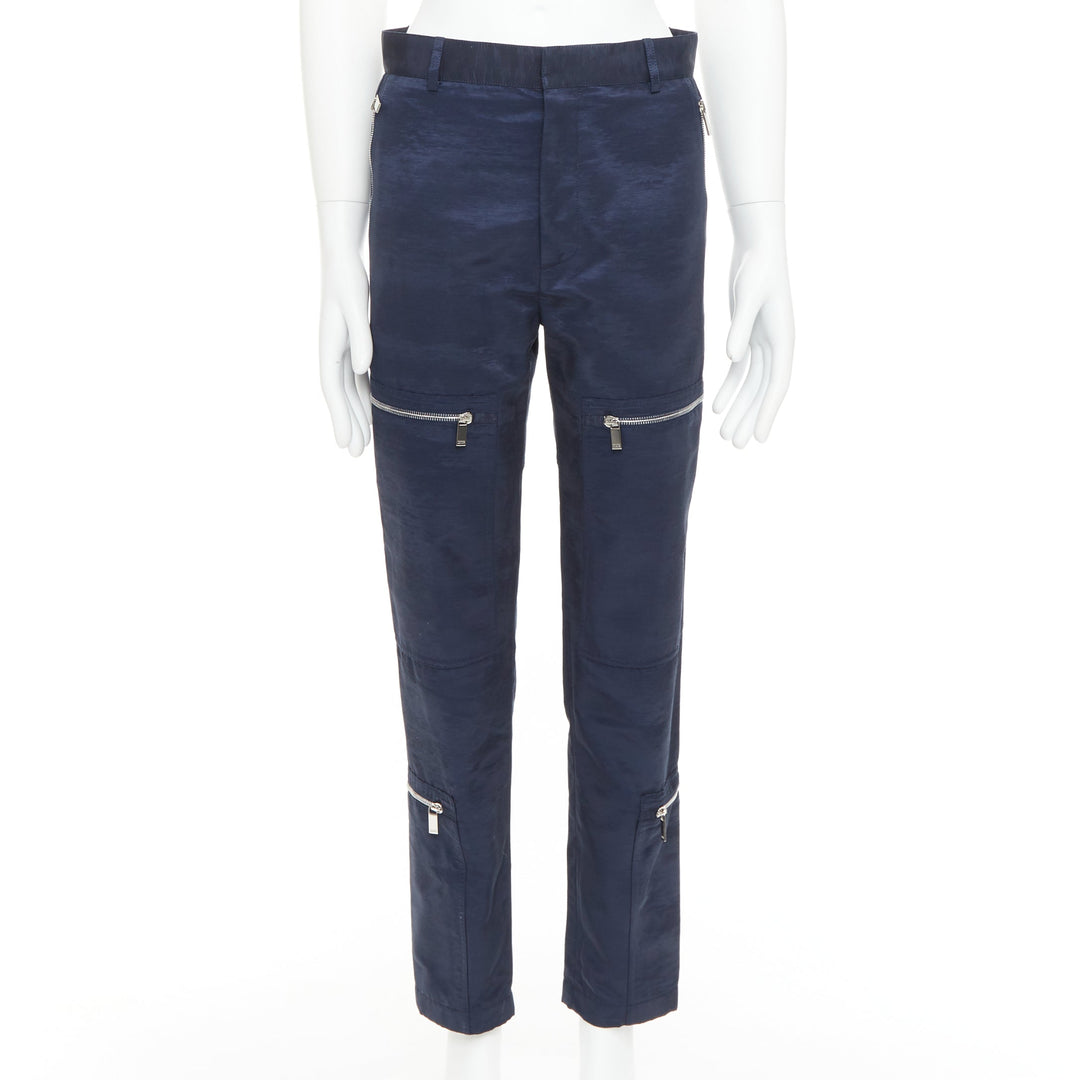 DIOR HOMME navy silver zipper carpenter pocket straight leg cargo pants FR44 XS
