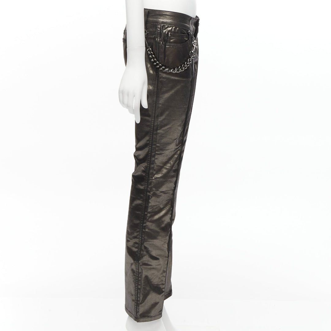 GUCCI Vintage gold gunmetal sheen hip chain flare leg pants IT42 M