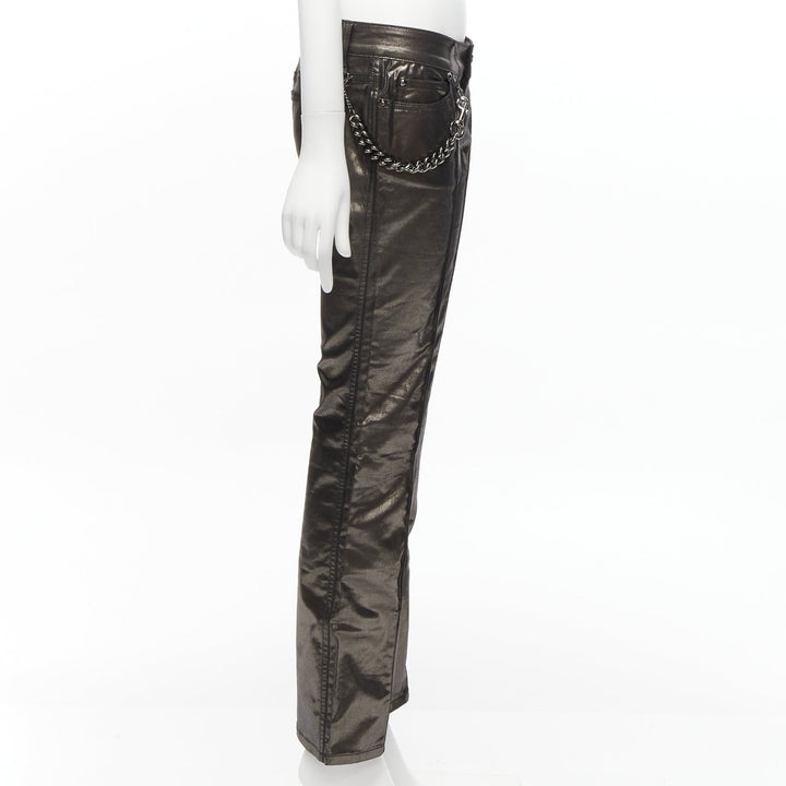 GUCCI Vintage gold gunmetal sheen hip chain flare leg pants IT42 M