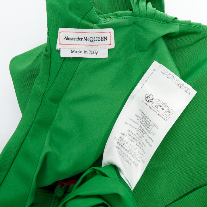 ALEXANDER MCQUEEN 2023 kelly green open back puff sleeve midi dress IT38 XS