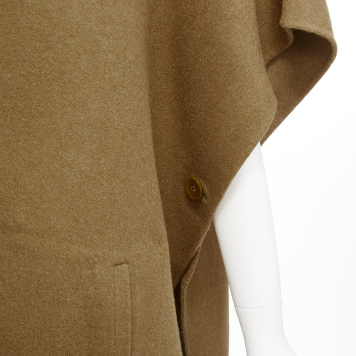 TIBI brown virgin wool angora cape sleeve high collar coat US0 XS