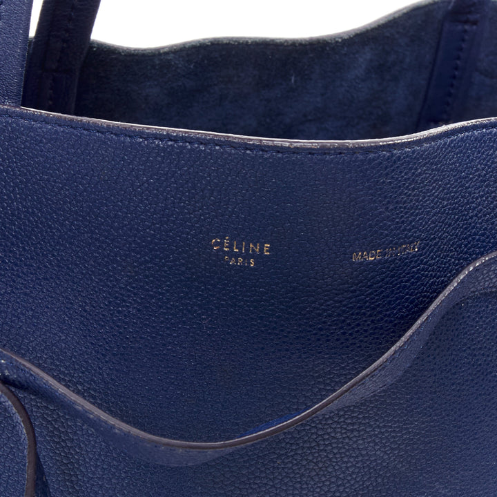 CELINE Cabas Phantom dark blue leather silver logo medium tote bag