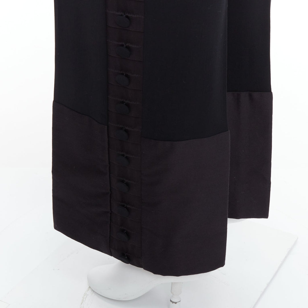 CHLOE black viscose wool blend fabric pleat button trim dress trousers FR34 XS
