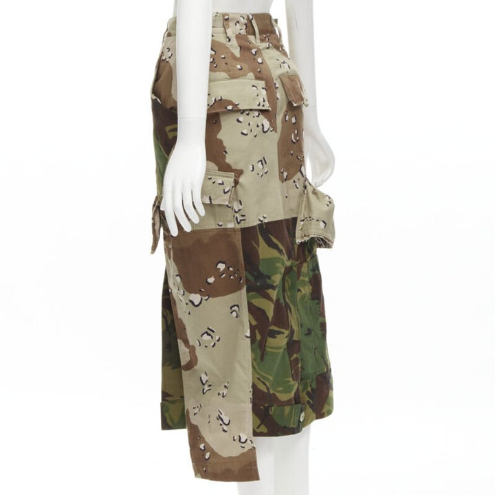 PREEN mixed green khaki camo patchwork ruffled deconstructed cargo skirt XS