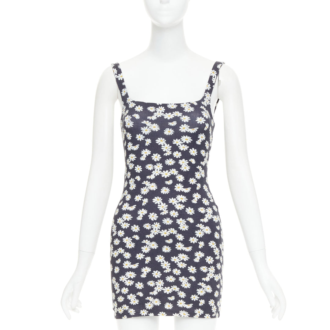 REFORMATION Becky black yellow tencel daisy print double layer mini dress XS