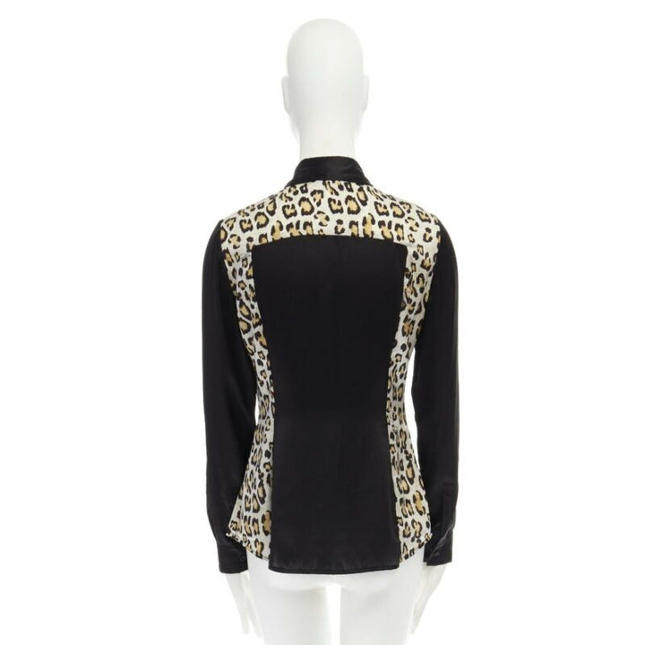 JUST CAVALLI 100% silk black leopard  button front shirt IT40 S