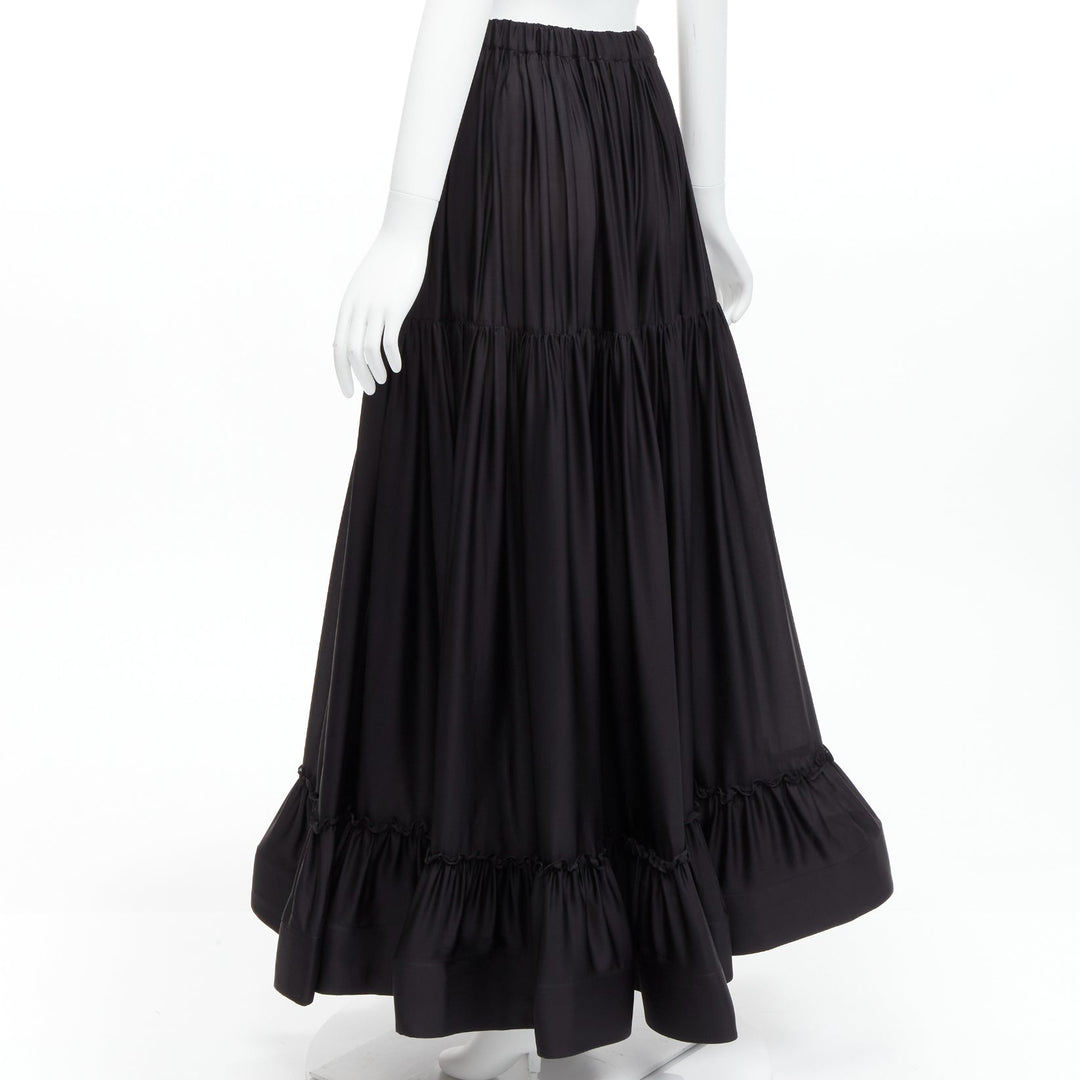 STELLA MCCARTNEY 100% silk black crin flounce hem tiered midi skirt IT36 XXS