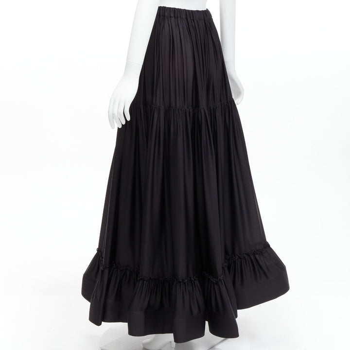 STELLA MCCARTNEY 100% silk black crin flounce hem tiered midi skirt IT36 XXS