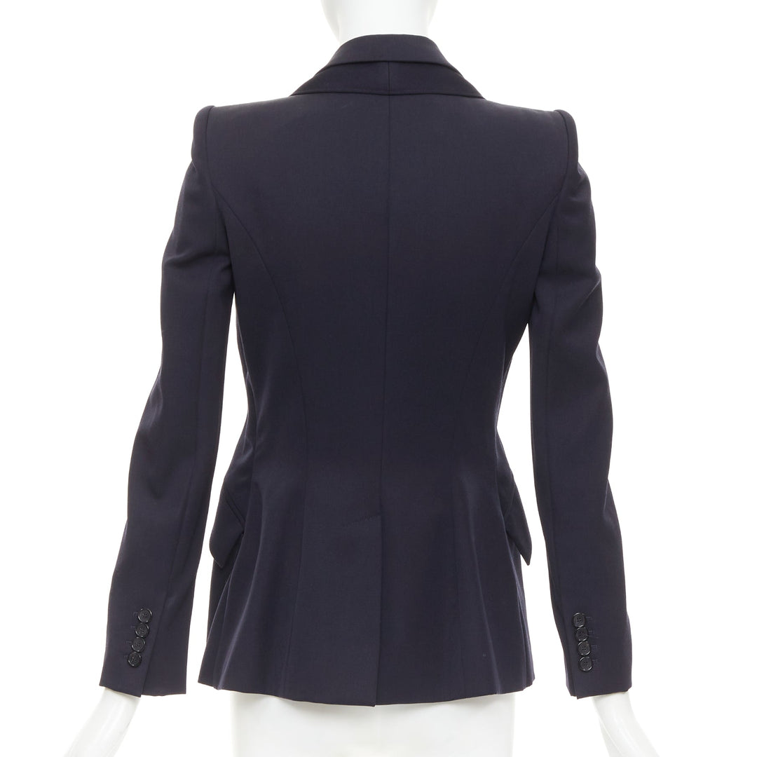 ALEXANDER MCQUEEN 2017 navy wool layered double collar blazer jacket IT38 XS