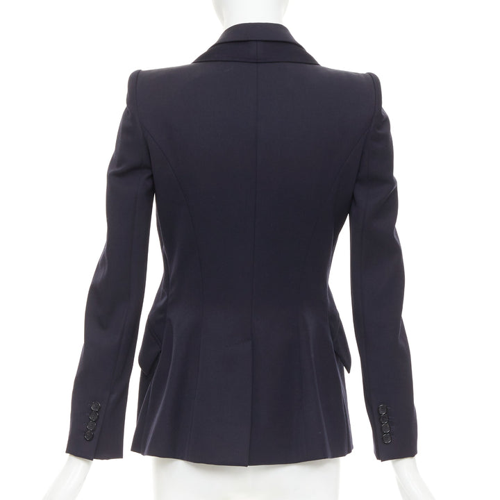 ALEXANDER MCQUEEN 2017 navy wool layered double collar blazer jacket IT38 XS