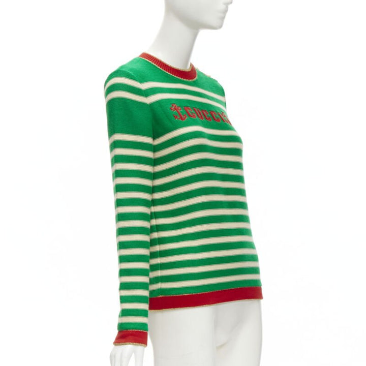GUCCI Nautical sailor intarsia embroidery green beige striped sweater XS