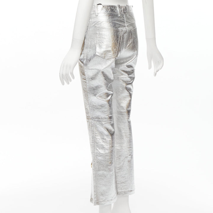 PETAR PETROV silver genuine leather gold ring zip moto pants FR36 S