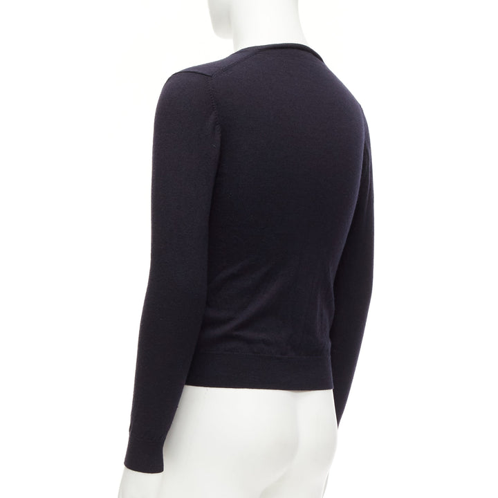 PRADA 2010 navy wool long sleeve V-neck classic sweater IT44 XS