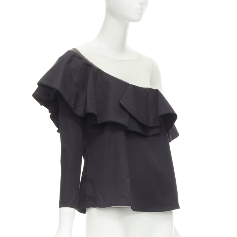 JOHANNA ORTIZ Lazarote black cotton mesh yoke ruffle off shoulder top US2 XS