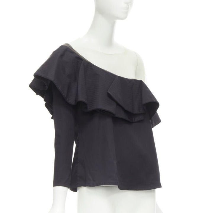 JOHANNA ORTIZ Lazarote black cotton mesh yoke ruffle off shoulder top US2 XS