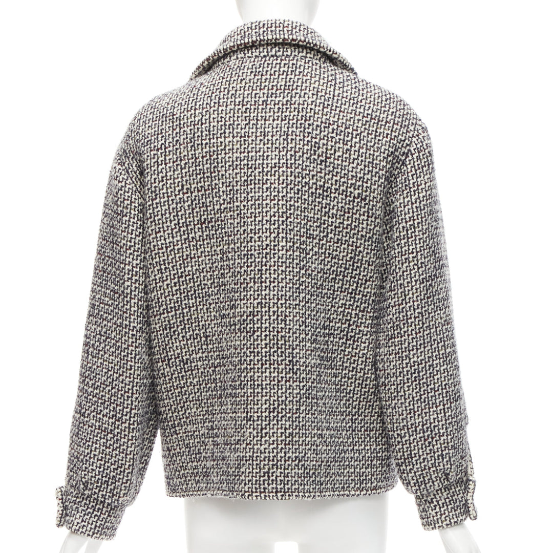 CHANEL Reversible black white wool tweed CC logo padded puffer jacket FR36 S