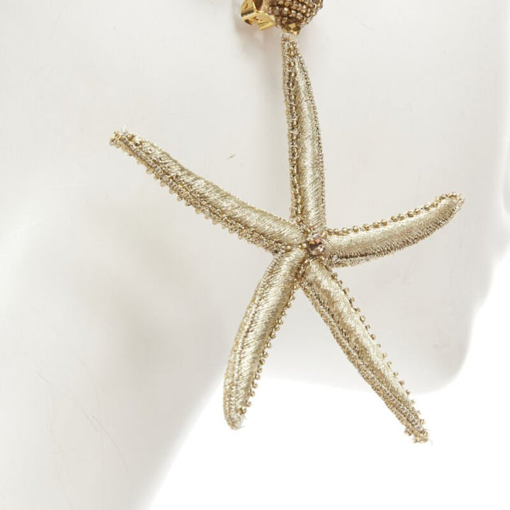 OSCAR DE LA RENTA Large Starfish gold bead embellished clip on earrings