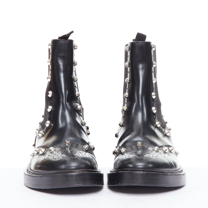BALENCIAGA black silver studded brogue chelsea ankle boots EU38