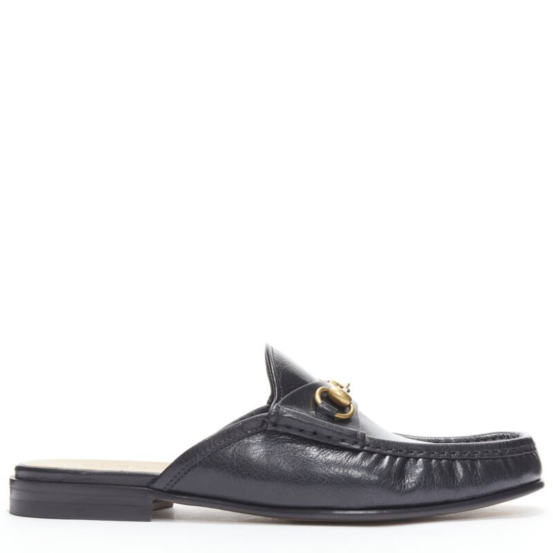 GUCCI Quentin Nero black leather gold Horsebit slip on loafer UK9 US10 EU43