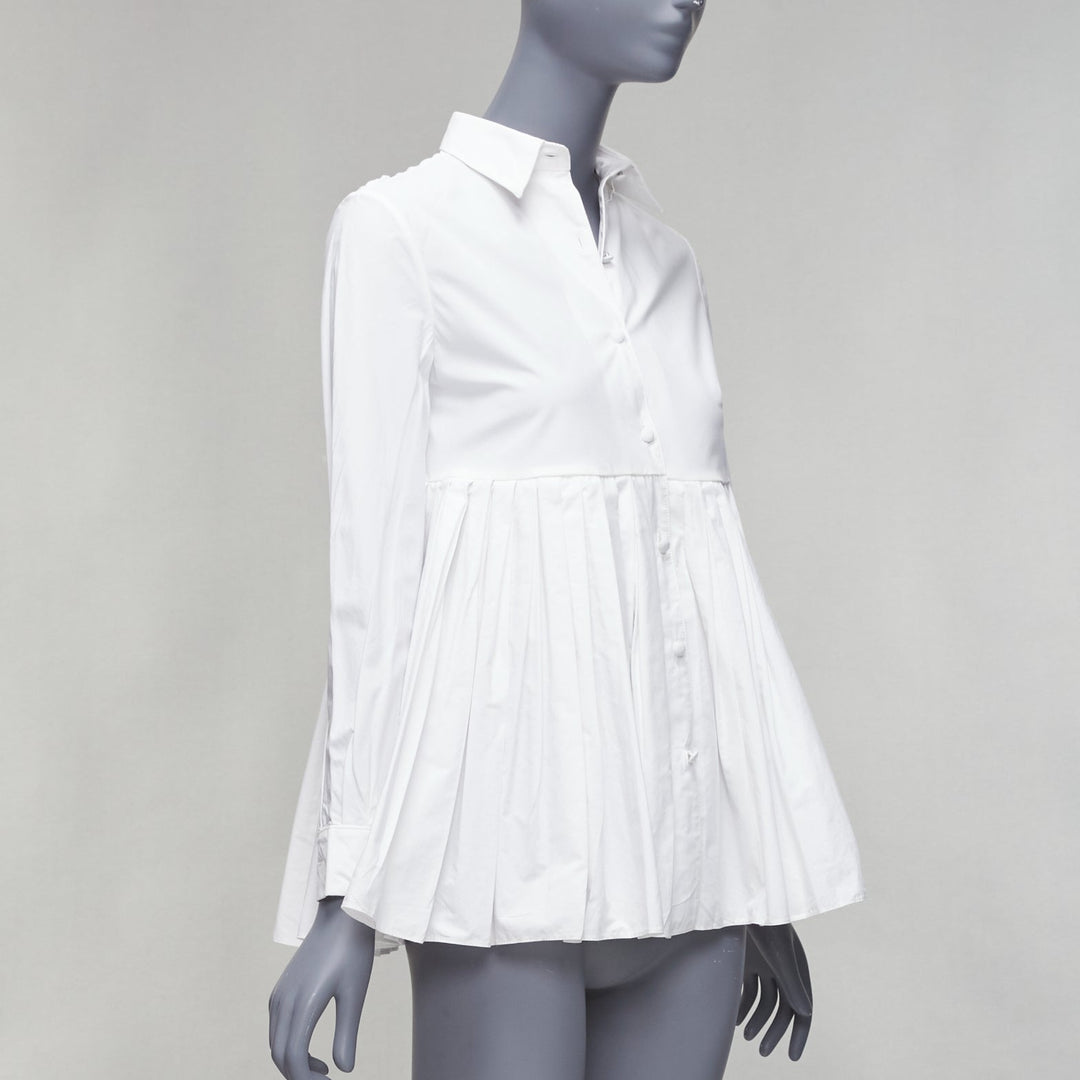 CO COLLECTIONS white cotton high waist pleated peplum dress shirt US0 XS