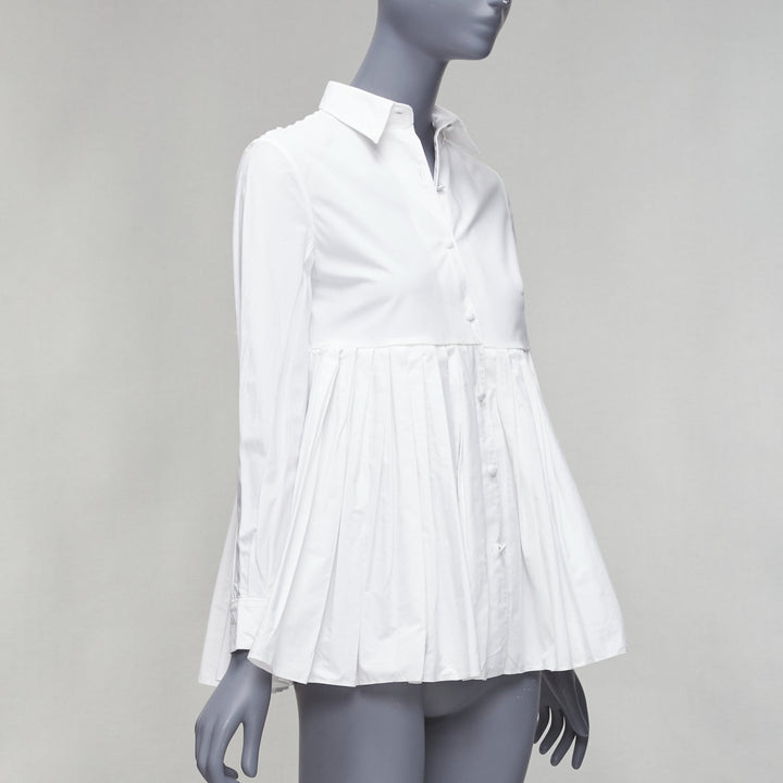 CO COLLECTIONS white cotton high waist pleated peplum dress shirt US0 XS