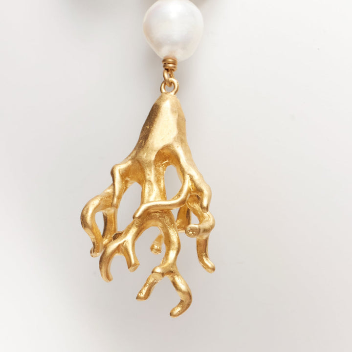 DIOR Tribales Coraile gold metal star coral faux pearl drop pin earrings Pair