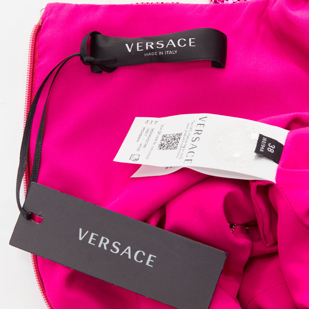 rare VERSACE 2022 Runway pink metal chainmail Medusa safety pin dress IT38 XS