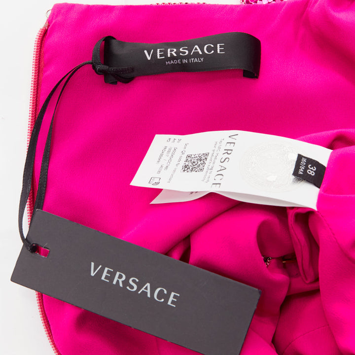 rare VERSACE 2022 Runway pink metal chainmail Medusa safety pin dress IT38 XS