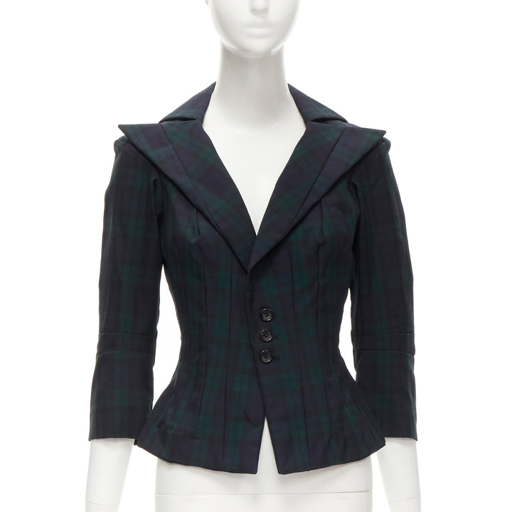 JUNYA WATANABE 1996 Vintage green plaid deconstructed panels fitted blazer S