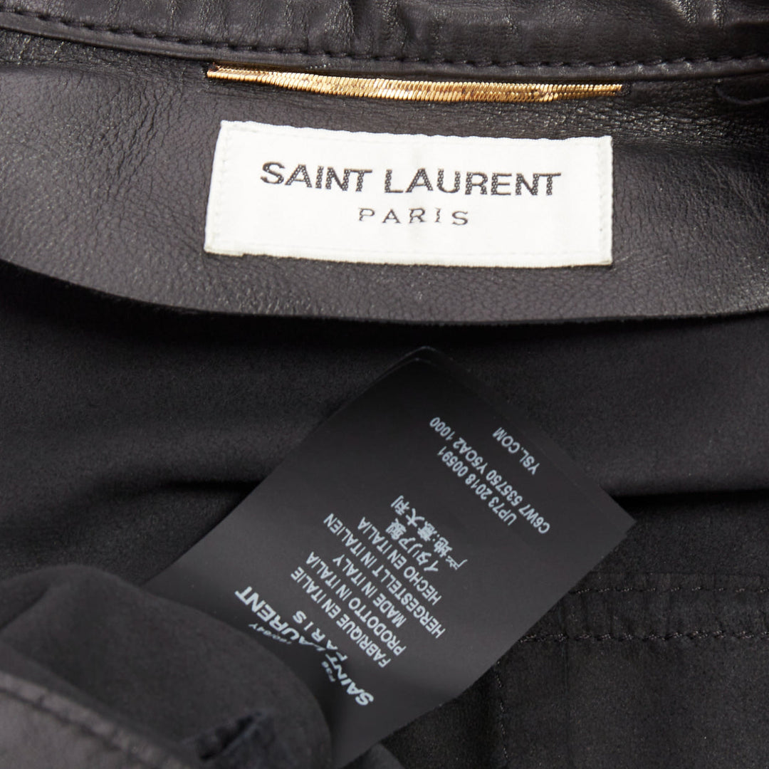 SAINT LAURENT 2018 black lambskin leather low waist safari shirt dress FR36 S