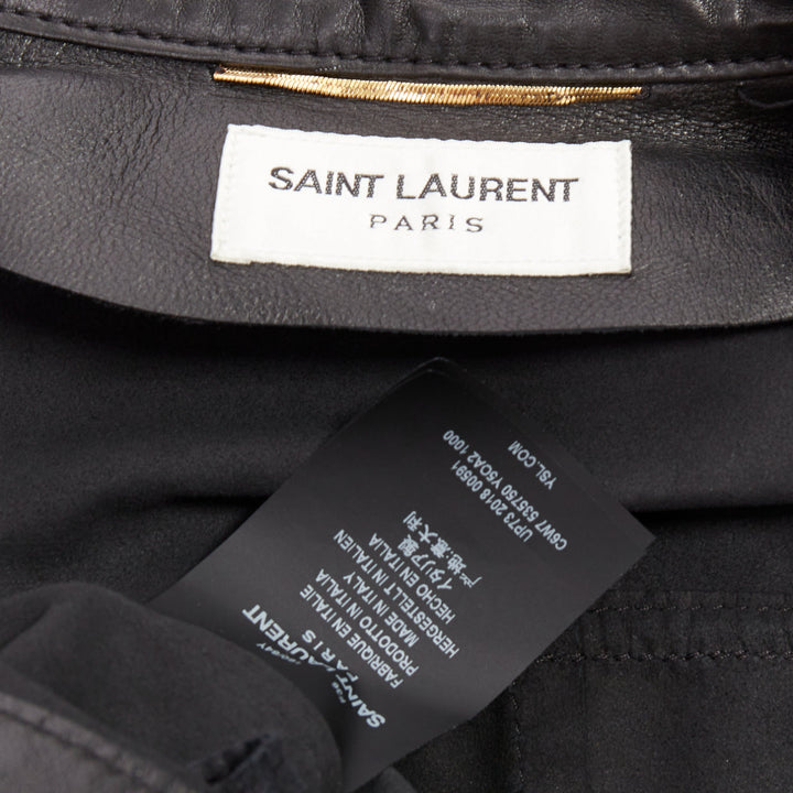 SAINT LAURENT 2018 black lambskin leather low waist safari shirt dress FR36 S