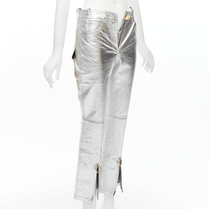 PETAR PETROV silver genuine leather gold ring zip moto pants FR36 S