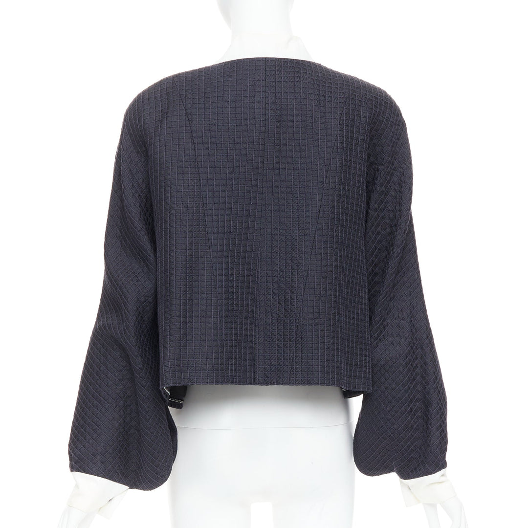 CHANEL 16C Paris Seoul Runway navy white silk cotton hanbok jacket FR36 S