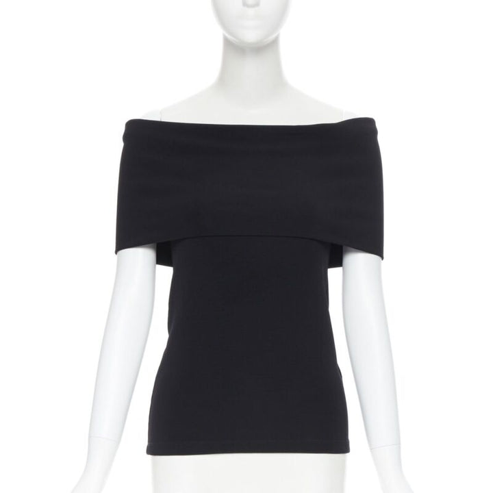 ROSETTA GETTY black knitted foldover banded off shoulder stretch top XS