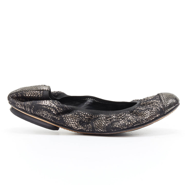 CHANEL metallic copper black print stretch fit flat ballerina flats EU36.5C