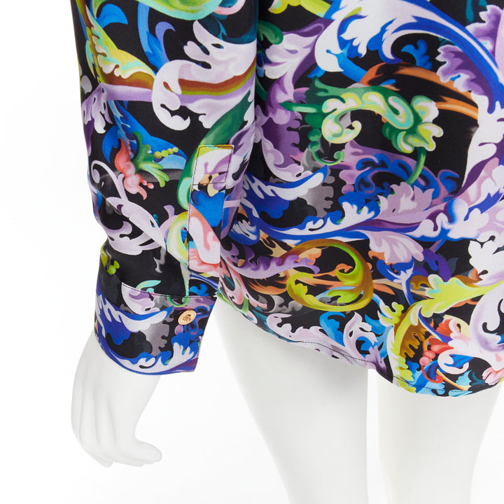 VERSACE 2021 Runway Baroccoflage 100% silk gold Medusa shirt IT42 M