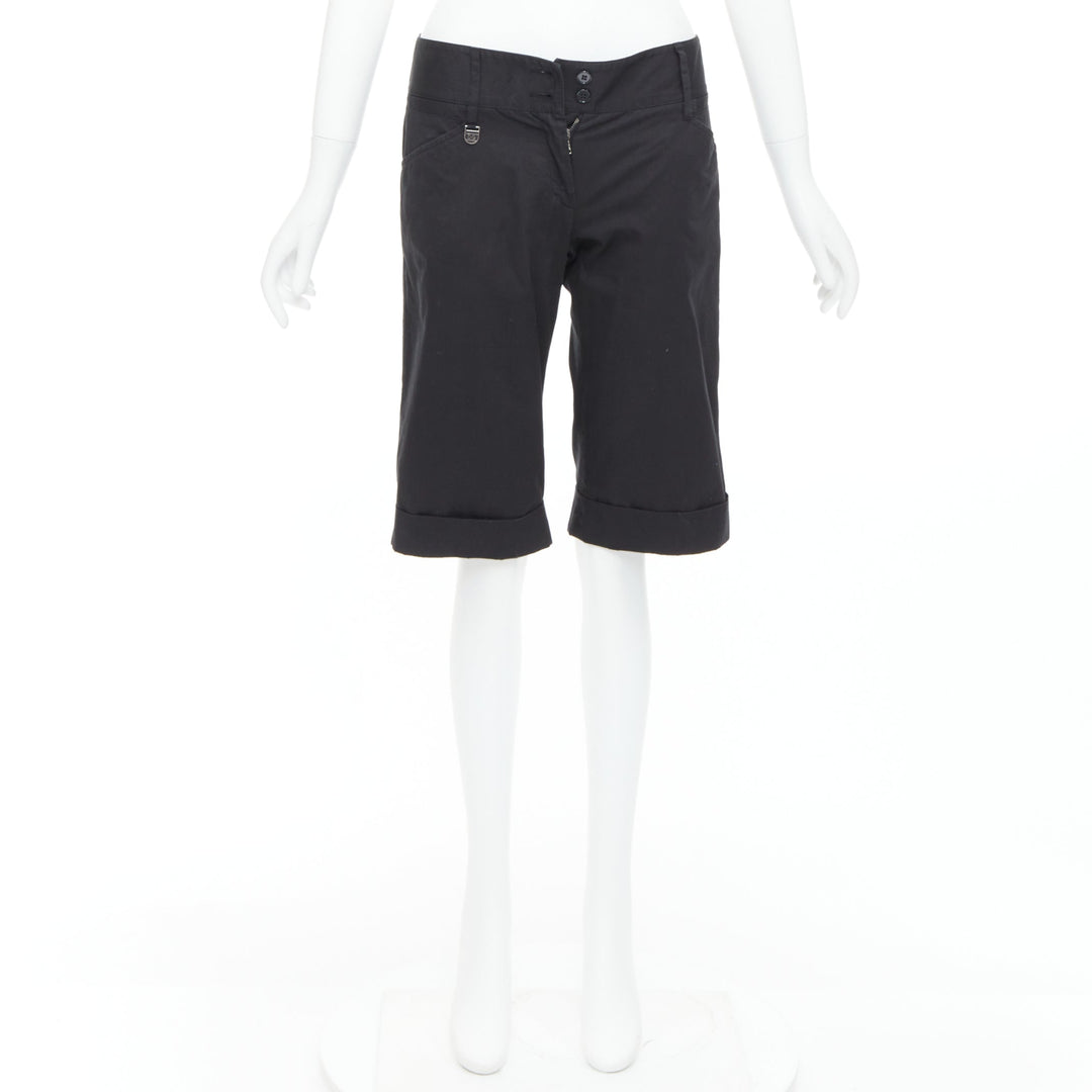DOLCE GABBANA black cotton silk DG charm cuffed bermuda shorts IT38 XS