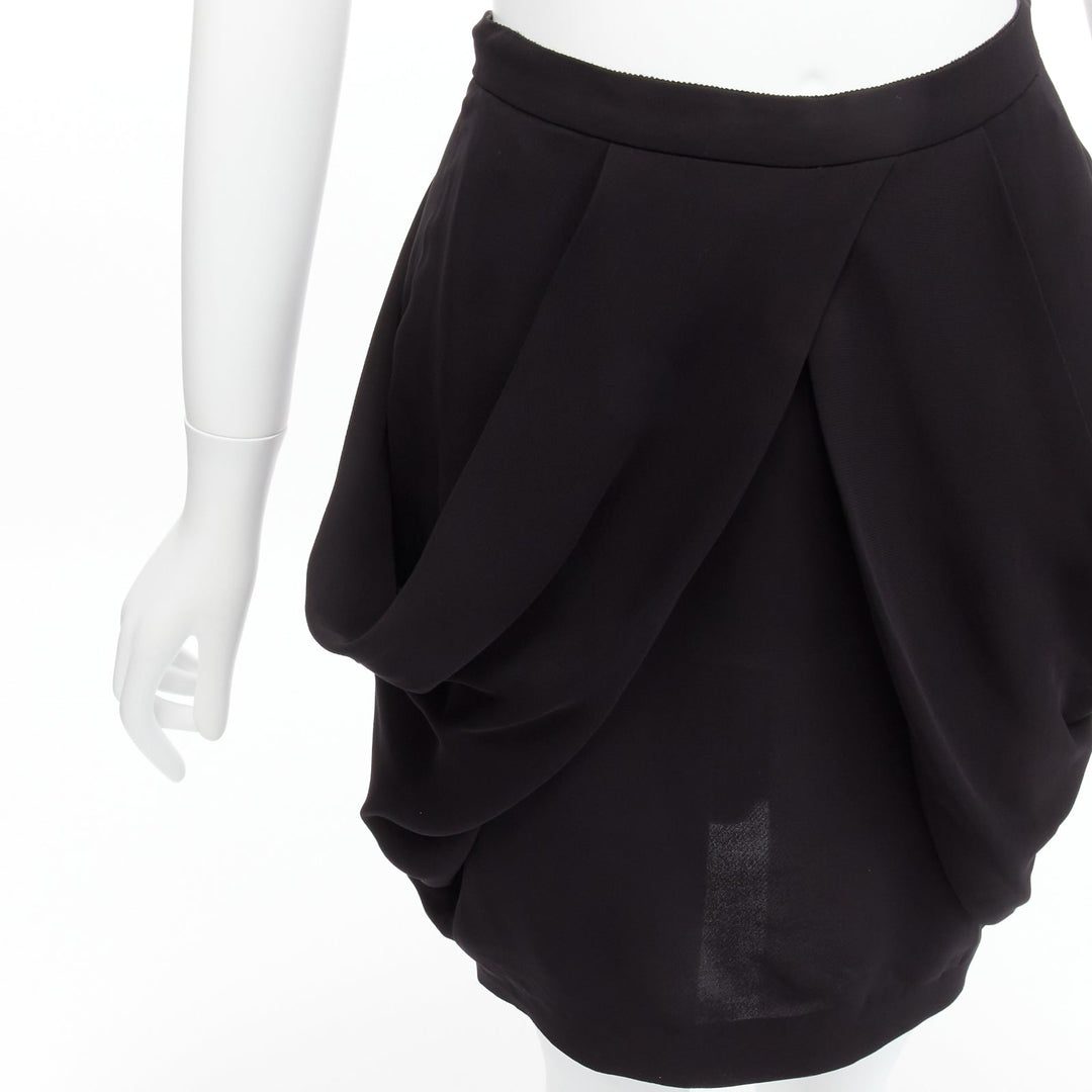 MIU MIU black asymmetric draped high waisted mini tulip skirt IT38 XS