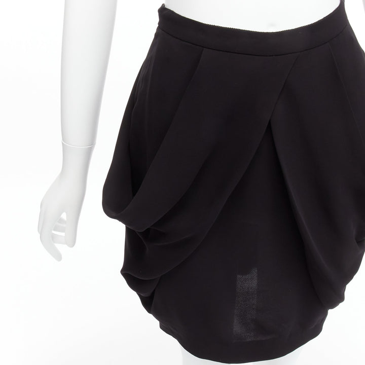 MIU MIU black asymmetric draped high waisted mini tulip skirt IT38 XS