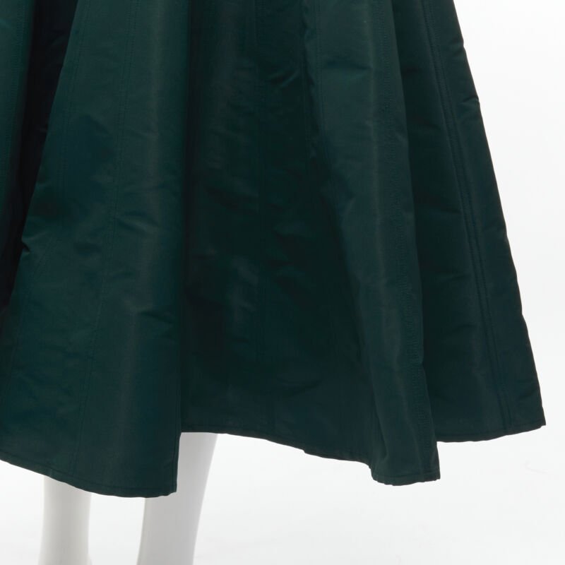 ALEXANDER MCQUEEN green taffeta top stitching panelled flared midi skirt IT36 XS
