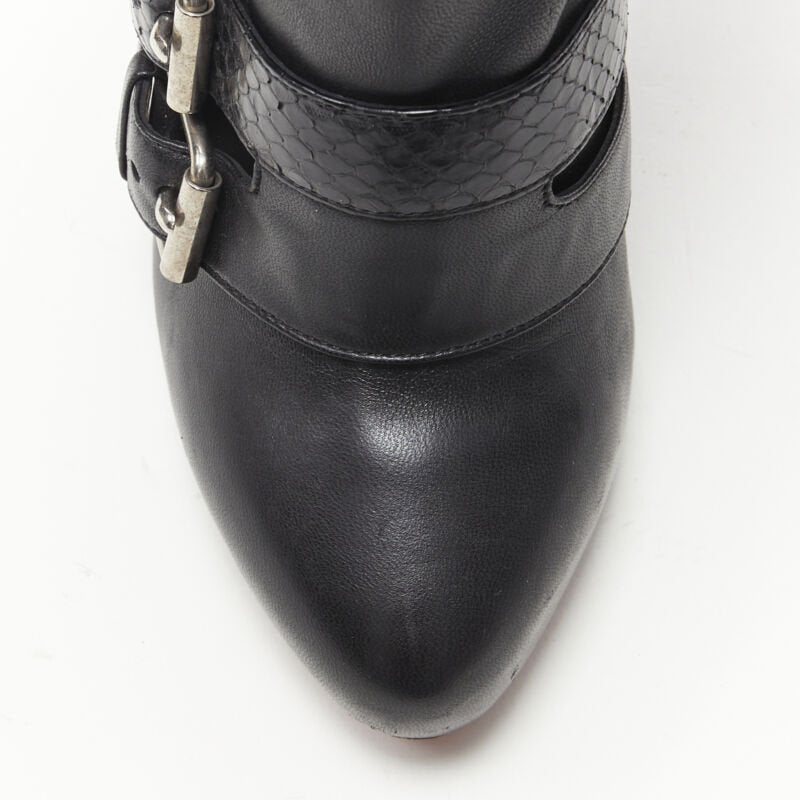 CHRISTIAN LOUBOUTIN Loubi Bike black scaled leather buckle platform boot EU37