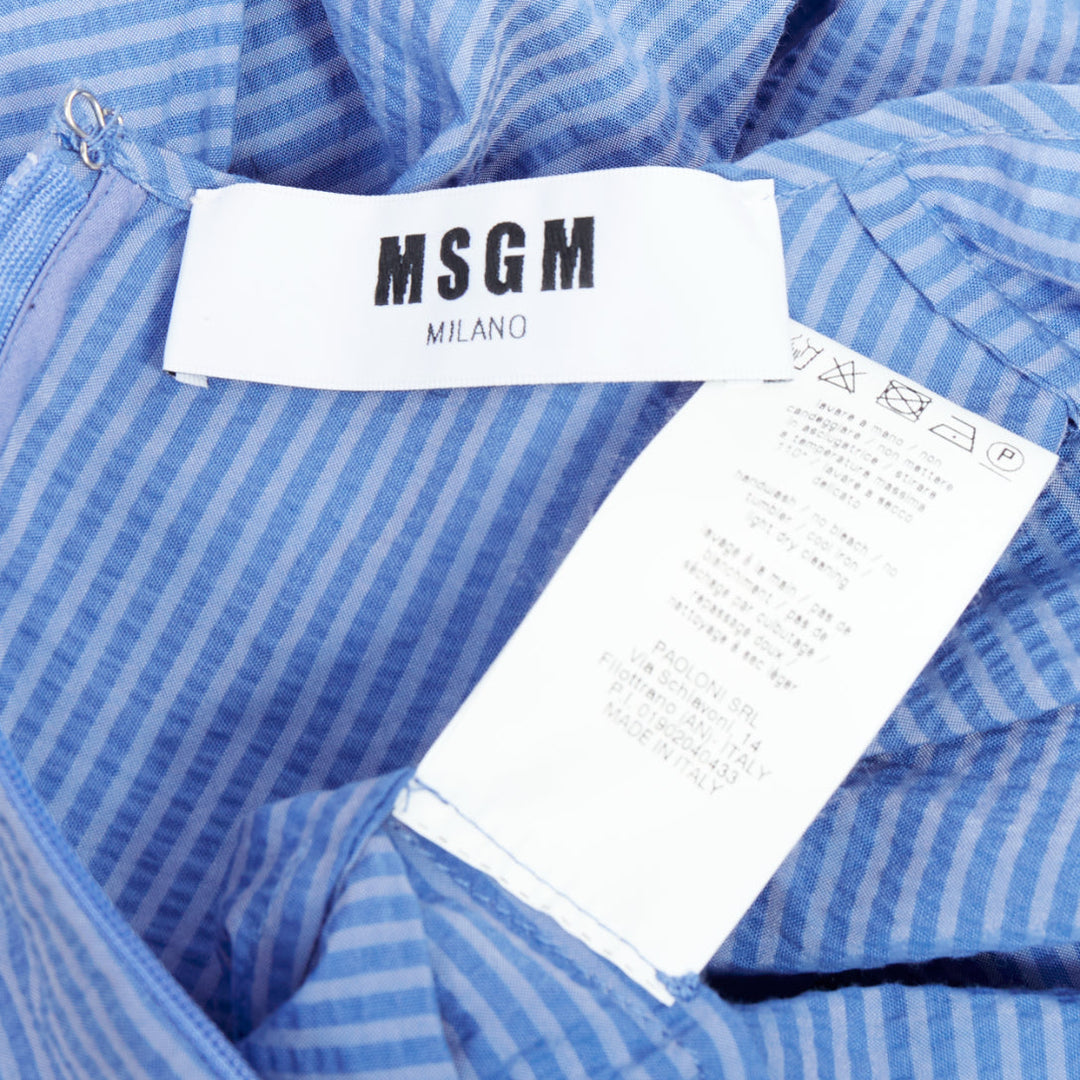 MSGM blue cotton blend striped flared sleeve crew neck crop top IT38 XS
