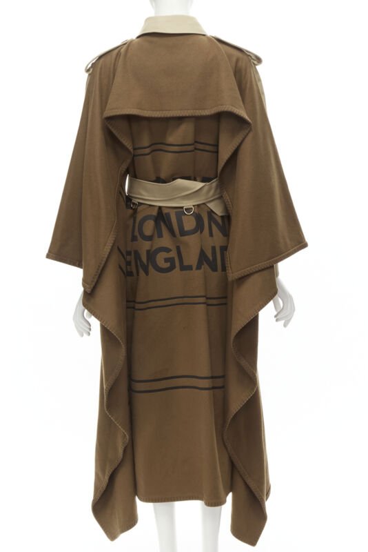 Runway BURBERRY Tisci cashmere logo blanket beige cotton trench coat UK4 S