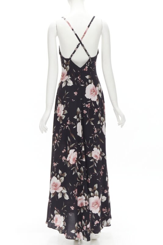 ALICE OLIVIA black pink rose floral print viscose midi slip dress US4 S