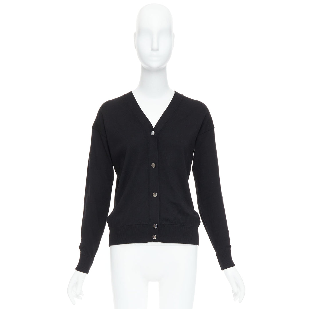 ALEXANDER WANG black merino wool silk trim sheer back cardigan XS
