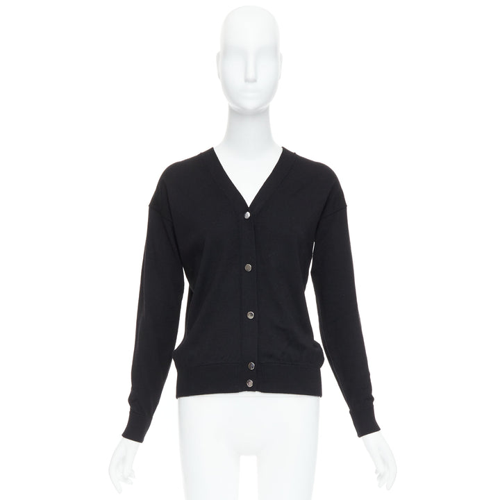 ALEXANDER WANG black merino wool silk trim sheer back cardigan XS