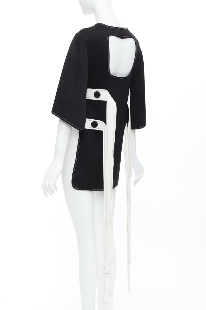 ELLERY black white bicolor cut out overstitch backless hi-low top UK8 M
