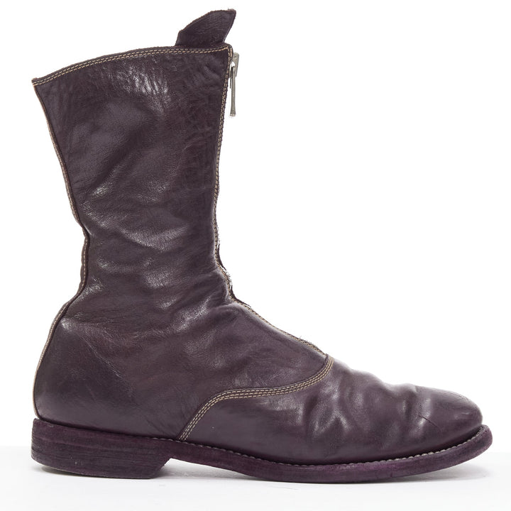 MARSELL dark purple tumbled leather silver front zip ankle boots EU37